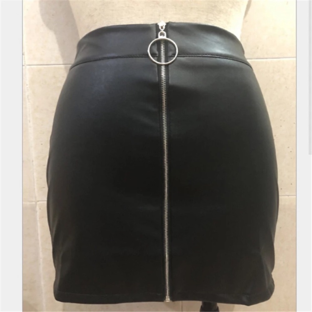 High Waist Front Zipper Skirt In Black